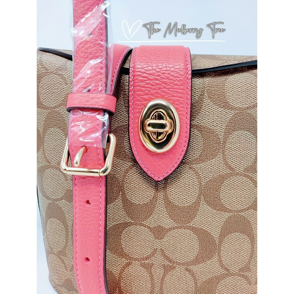 NWT Coach c2817 Addie Crossbody In Signature Canvas Khaki Fuschia Org $328 - Picture 6 of 12